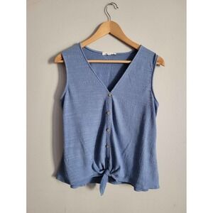 Joie‎ de Vivre Blue Button Front Tie Front Sleeveless Top M Blue